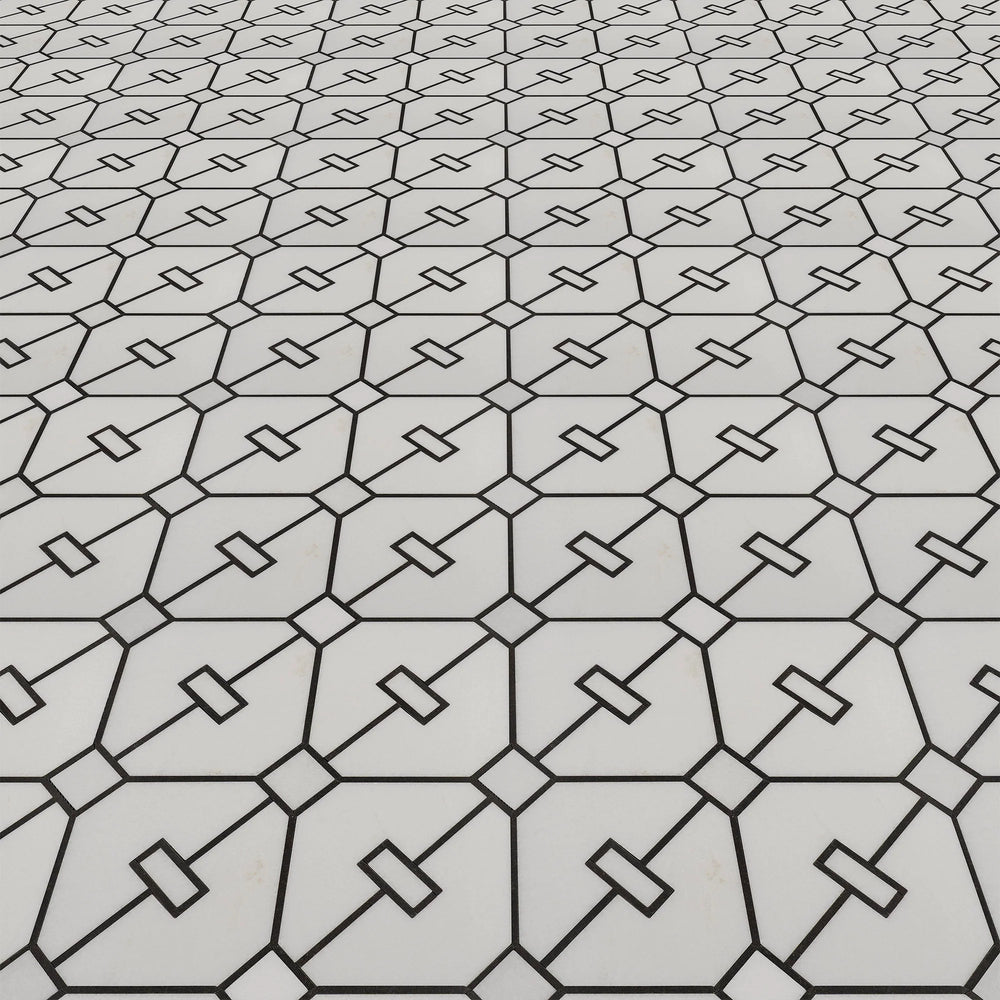 Thassos & Black Basalt Marble Axle Waterjet Mosaic Tile - TILE & MOSAIC DEPOT