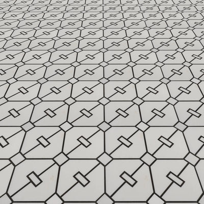 Thassos & Black Basalt Marble Axle Waterjet Mosaic Tile - TILE & MOSAIC DEPOT