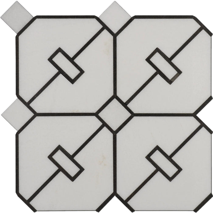 Thassos & Black Basalt Marble Axle Waterjet Mosaic Tile - TILE & MOSAIC DEPOT