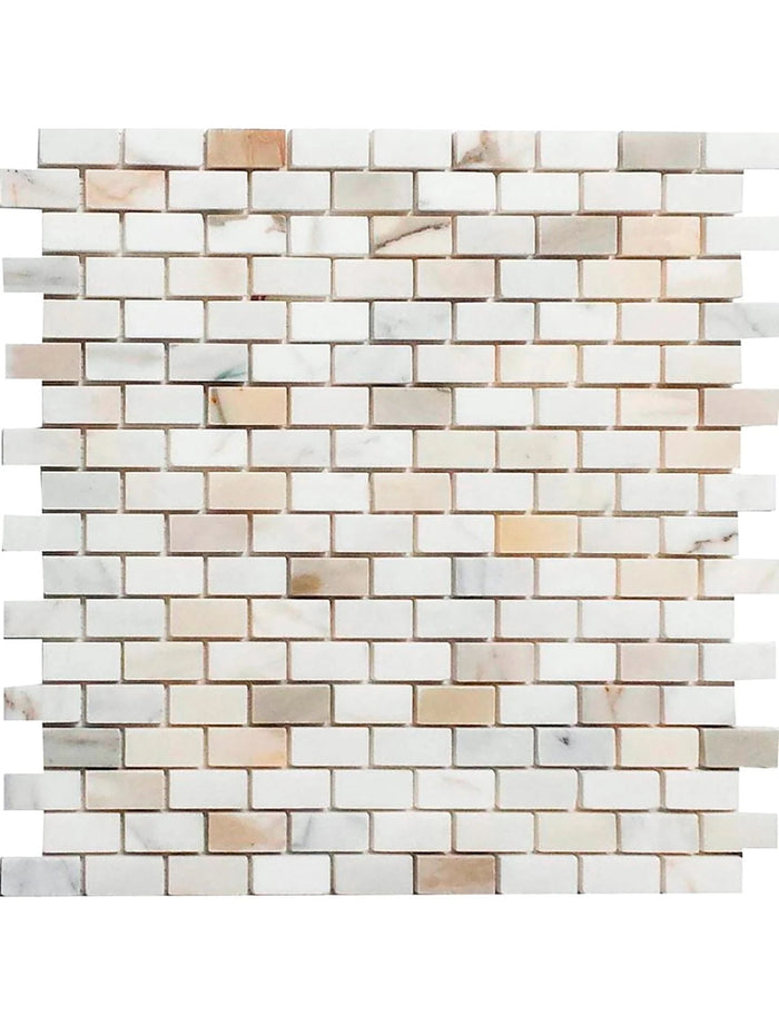 Calacatta Gold Marble Mini Brick Polished Mosaic Tile - TILE & MOSAIC DEPOT