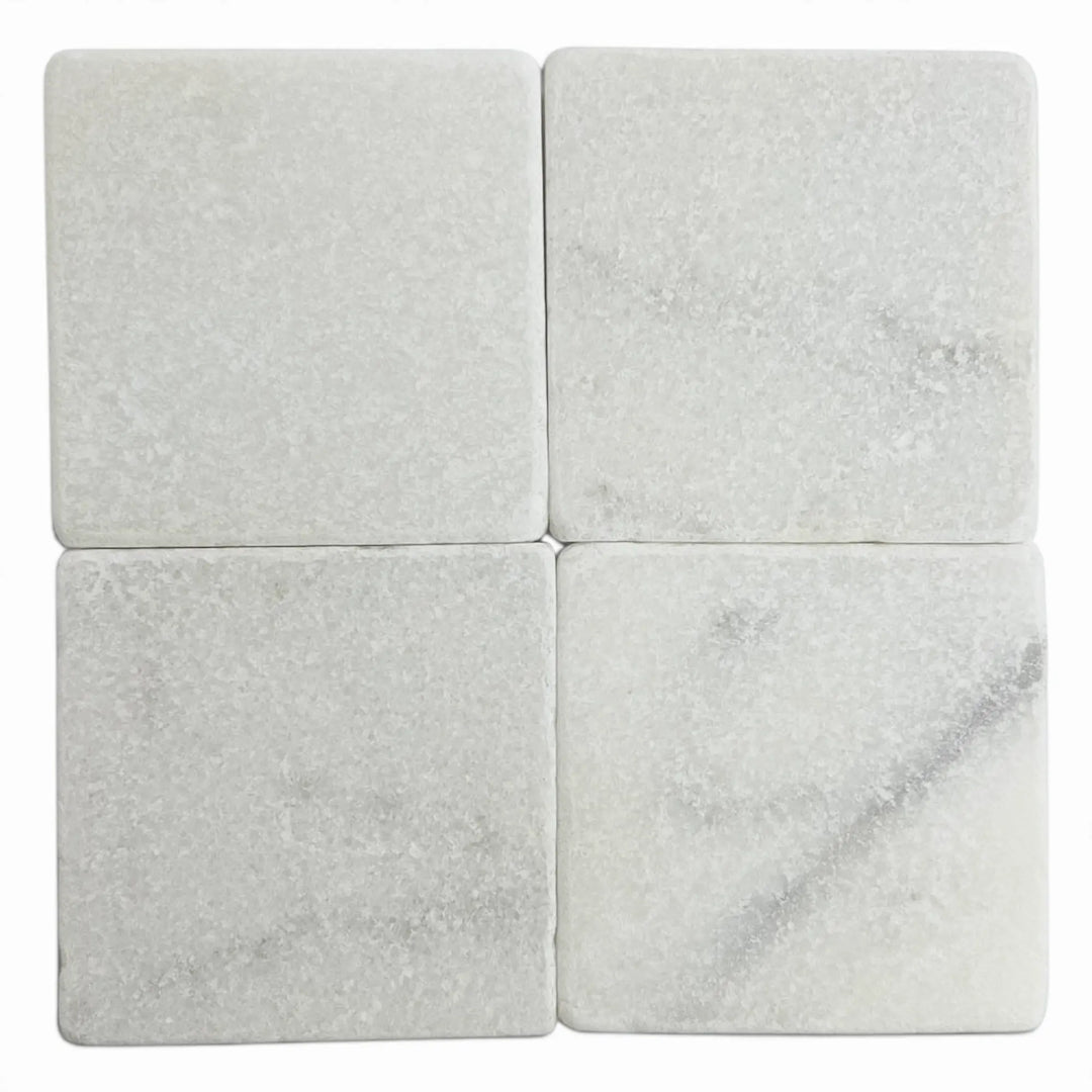 White Carrara Marble 4x4 Tumbled Tile