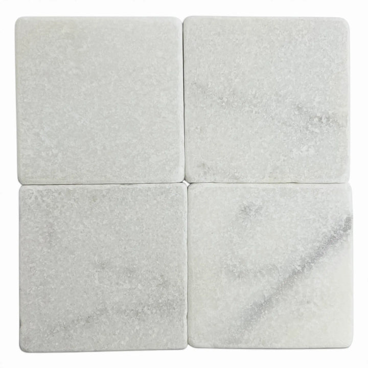 White Carrara Marble 4x4 Tumbled Tile