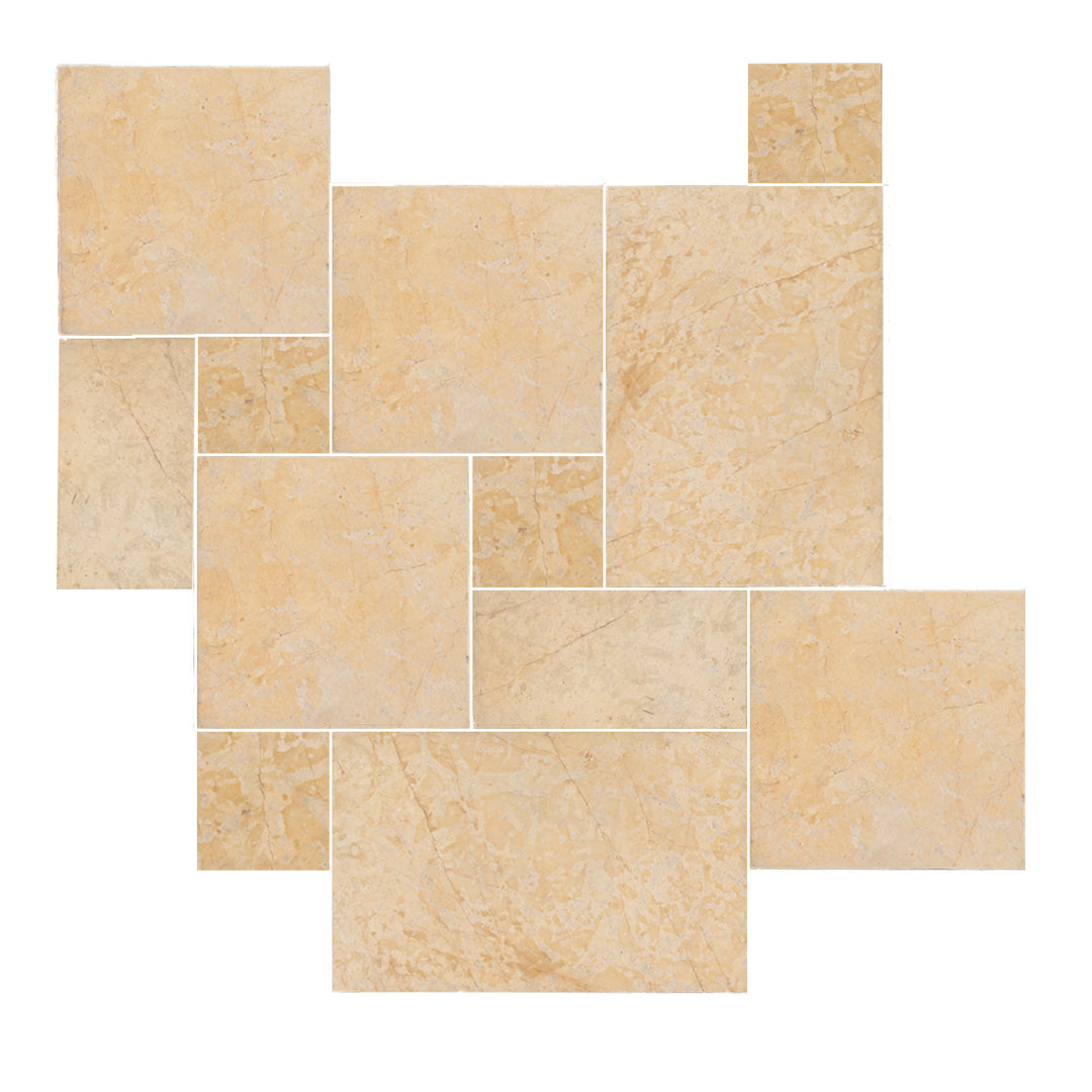 Crema Giallo Limestone Brushed Versailles Pattern Tile - TILE AND MOSAIC DEPOT