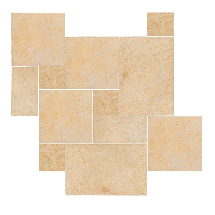 Crema Giallo Limestone Brushed Versailles Pattern Tile - TILE AND MOSAIC DEPOT