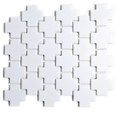 PORCELAIN MOSAIC TILE CROSS WHITE