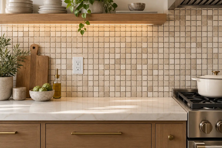1 x 1 Tumbled Durango Travertine Mosaic Tile
