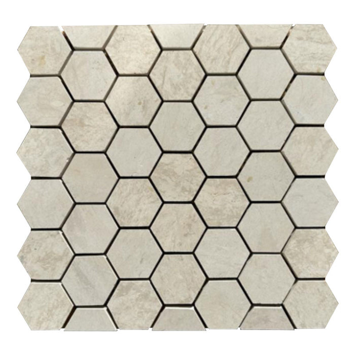 Crema Europa Limestone 2x2 Hexagon Honed Mosaic Tile