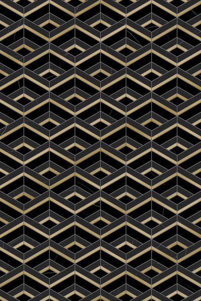 Nero Marquina Wave With Brass Black Mosaic Tile - TILE & MOSAIC DEPOT