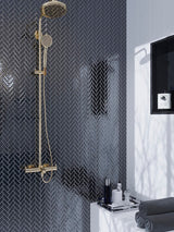 COLOR PALETTE SHADOW 1X3 HERRINGBONE GLOSS Glass Mosaic Tile - TILE & MOSAIC DEPOT