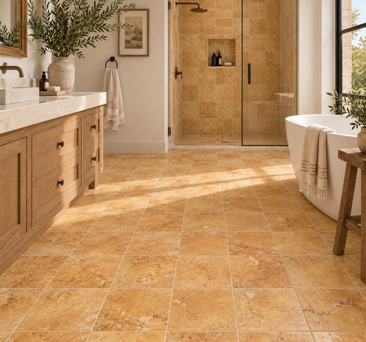 Gold Travertine 12x12 Filled and Polished Tile