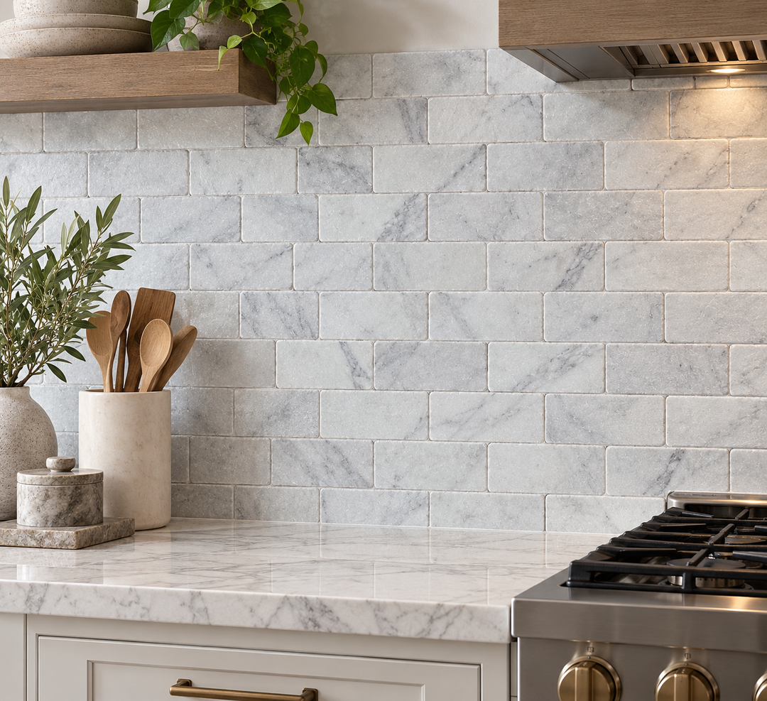 White Carrara Marble 3x6 Tumbled Tile