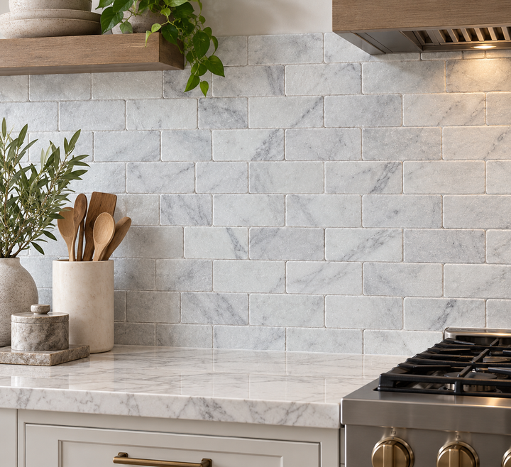 White Carrara Marble 3x6 Tumbled Tile