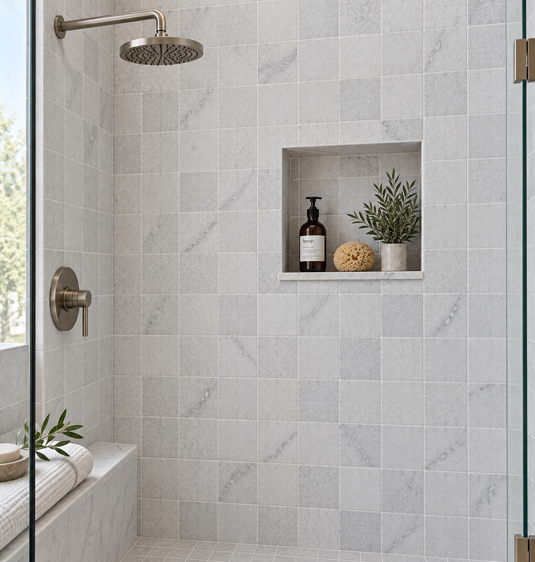 White Carrara Marble 4x4 Tumbled Tile