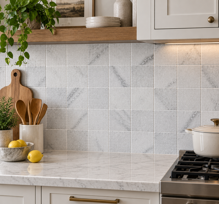 White Carrara Marble 4x4 Tumbled Tile