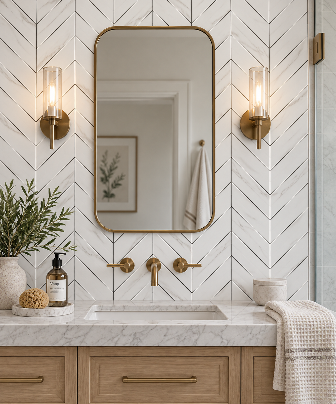 Bianco Dolomite Marble 2x8 Chevron Polished Mosaic Tile