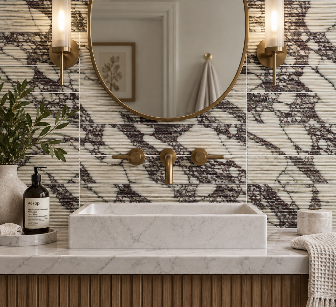 Calacatta Viola Marble 18x36 Fluted Honed Tile