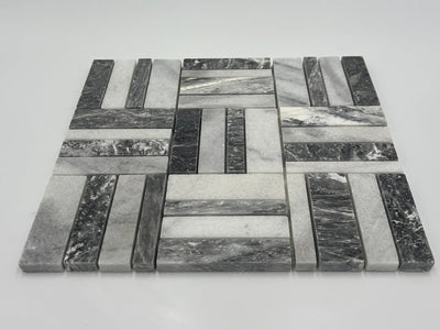 Bardiglio Grey Marble Stripe Design Polished Mosaic Tile - TILE & MOSAIC DEPOT