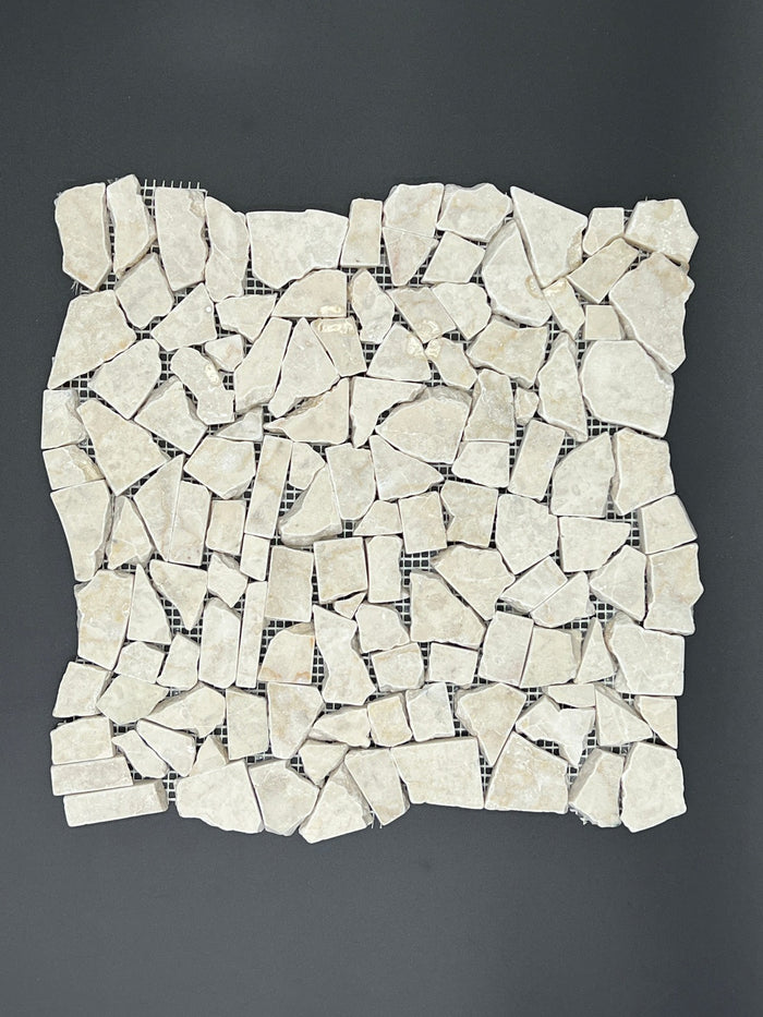 Botticino Beige Marble Flat Pebble / Paledian (Random Broken) Mosaic Tile - TILE & MOSAIC DEPOT