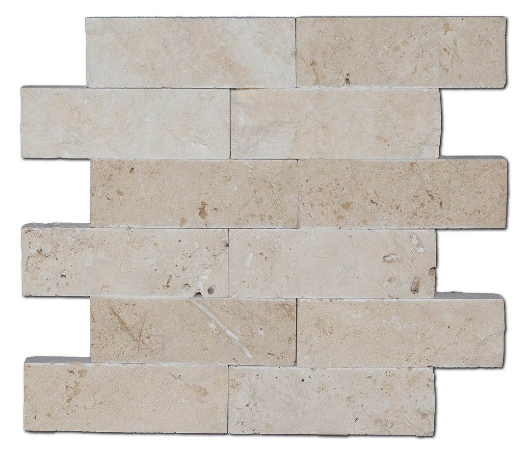 Ivory Travertine 2x6 Split Face Mosaic Tile - TILE & MOSAIC DEPOT