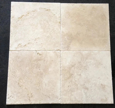 Ivory Travertine 18x18 Unfilled Brushed and Chiseled Tile - TILE & MOSAIC DEPOT