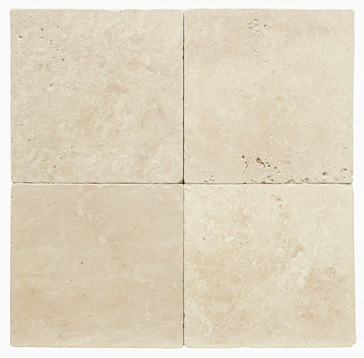 Ivory Travertine 12x12 Unfilled and Tumbled Tile - TILE & MOSAIC DEPOT