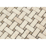 Ivory Travertine Basketweave with Noce Dots Tumbled Mosaic Tile - TILE & MOSAIC DEPOT