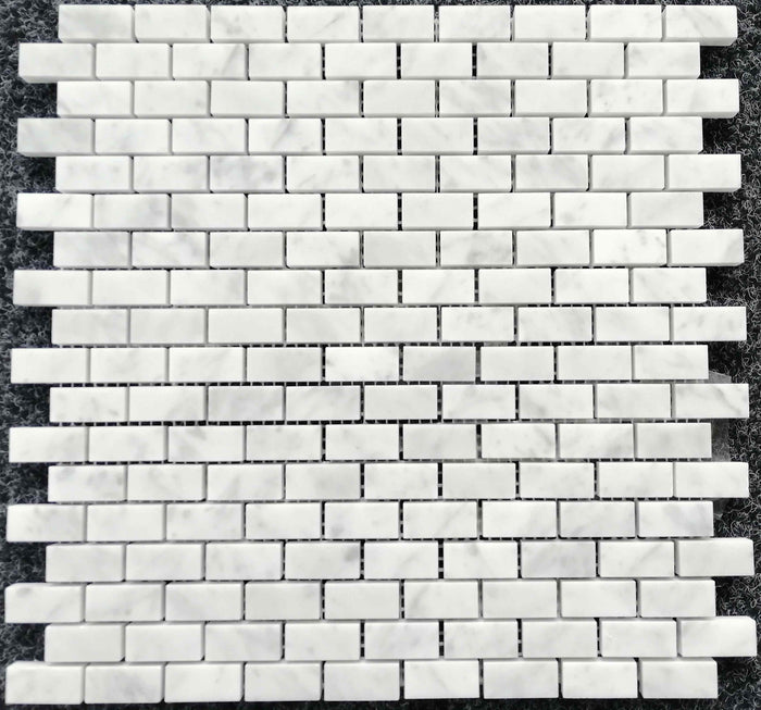 White Carrara Marble Mini Brick Polished Mosaic Tile - TILE & MOSAIC DEPOT