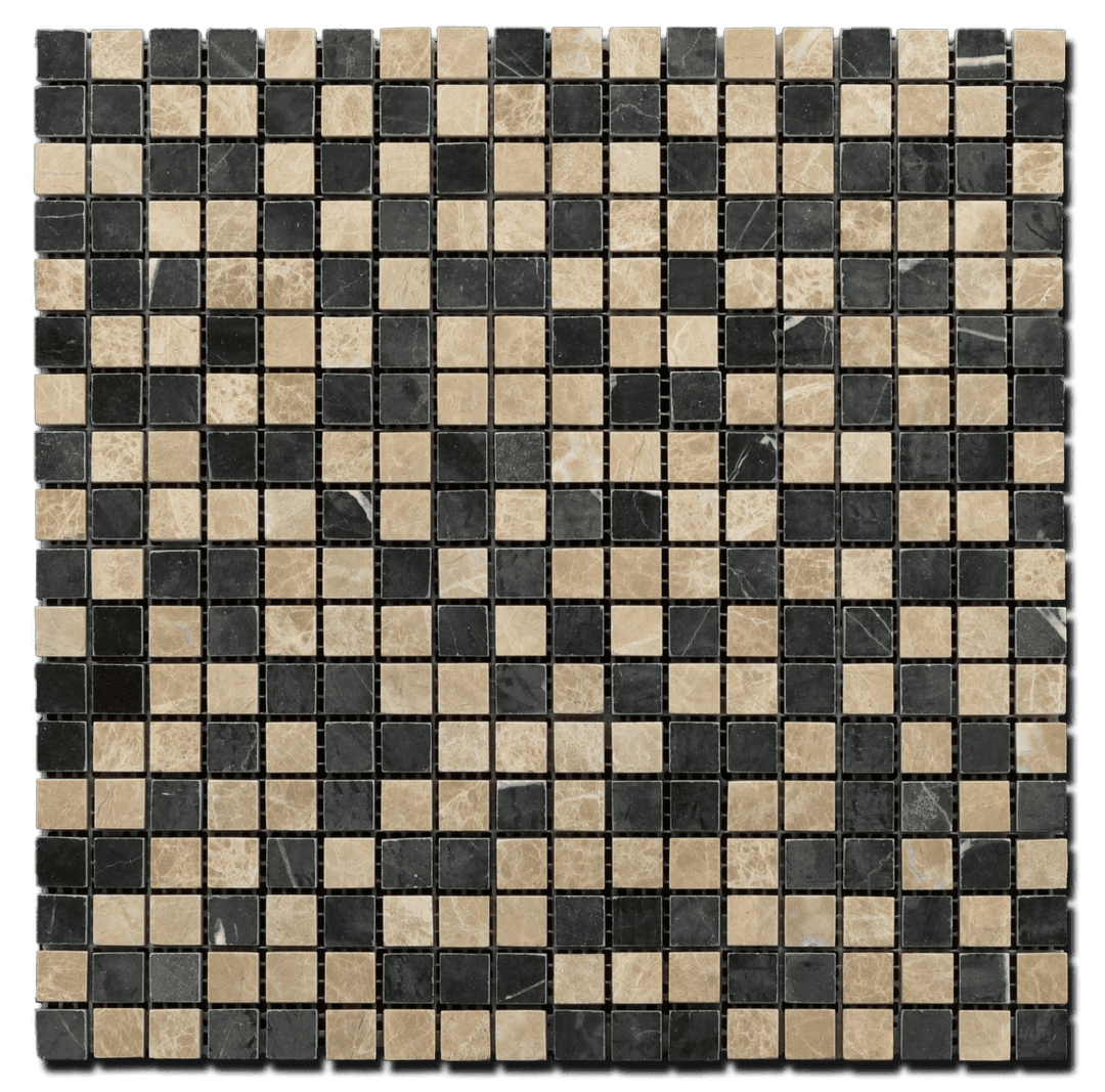 Emperador Light and Black Marble Checker 5/8x5/8 Polished Mosaic Tile - TILE & MOSAIC DEPOT