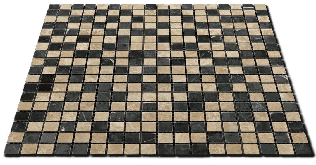 Emperador Light and Black Marble Checker 5/8x5/8 Polished Mosaic Tile - TILE & MOSAIC DEPOT