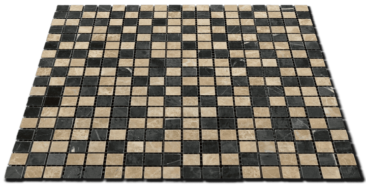 Emperador Light and Black Marble Checker 5/8x5/8 Polished Mosaic Tile - TILE & MOSAIC DEPOT