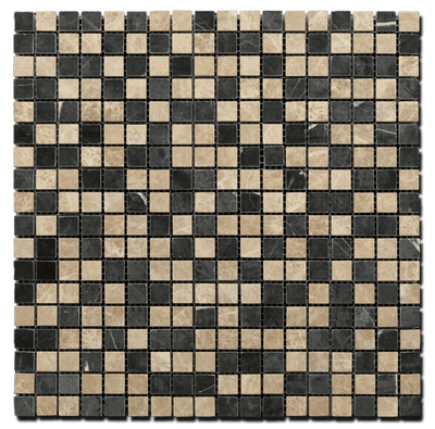 Emperador Light and Black Marble Checker 5/8x5/8 Polished Mosaic Tile - TILE & MOSAIC DEPOT