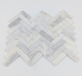 Bianco Caldo Mugla White 1x4 Herringbone Polished Mosaic Tile - TILE & MOSAIC DEPOT