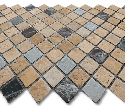 Mixed Travertine & Marble 1x2 Diamond Tumbled Mosaic Tile - TILE & MOSAIC DEPOT