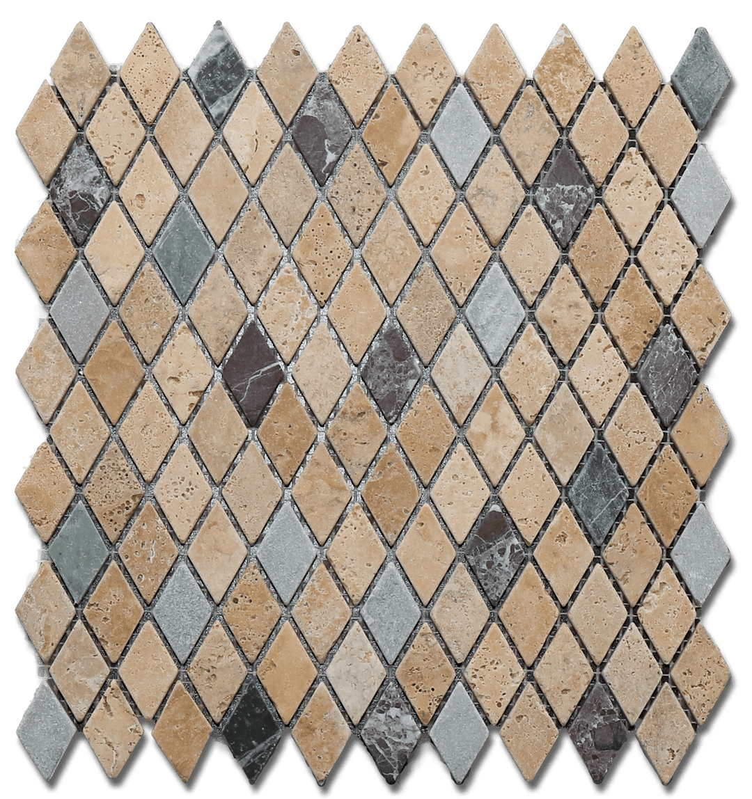 Mixed Travertine & Marble 1x2 Diamond Tumbled Mosaic Tile - TILE & MOSAIC DEPOT