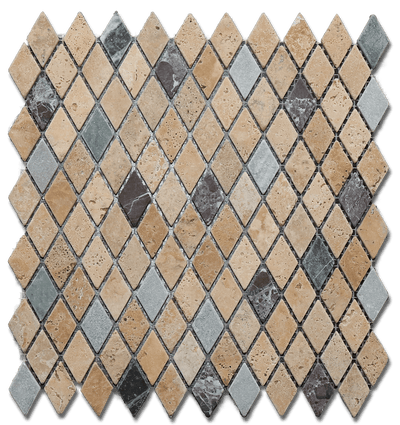 Mixed Travertine & Marble 1x2 Diamond Tumbled Mosaic Tile - TILE & MOSAIC DEPOT