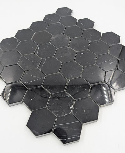 Nero Marquina Marble 2x2 Hexagon Polished Mosaic Tile - TILE & MOSAIC DEPOT