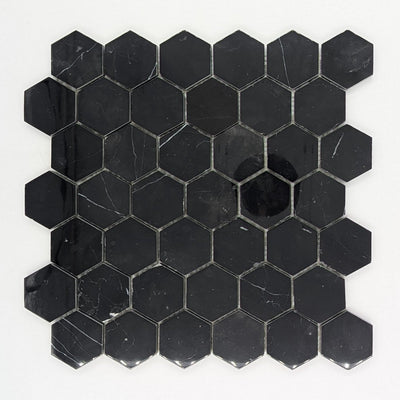 Nero Marquina Marble 2x2 Hexagon Polished Mosaic Tile - TILE & MOSAIC DEPOT