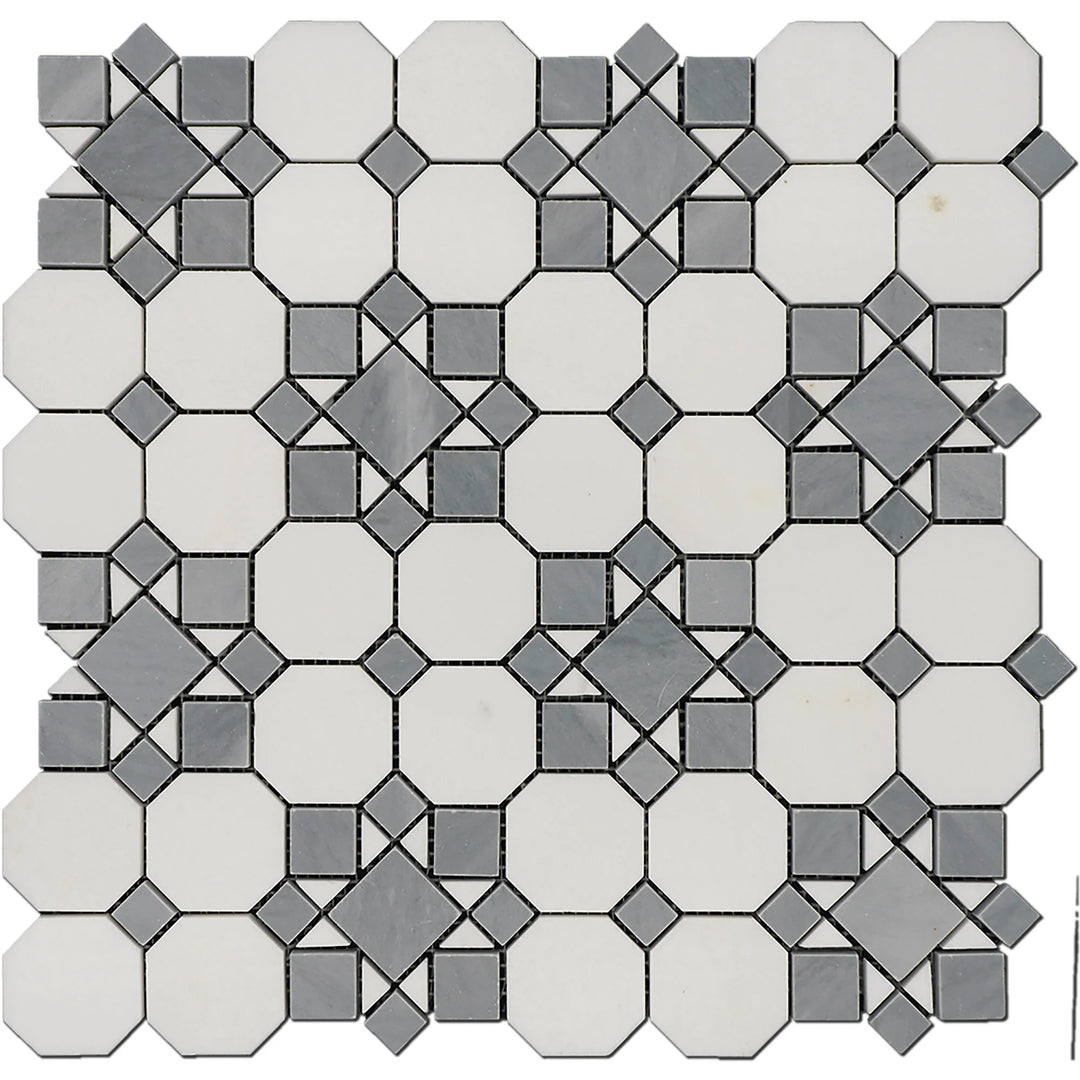 Thassos & Blue Marble Octave Patio Mosaic Tile - TILE & MOSAIC DEPOT