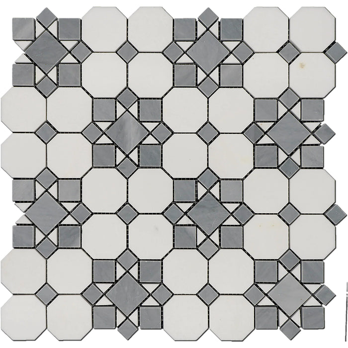 Thassos & Blue Marble Octave Patio Mosaic Tile - TILE & MOSAIC DEPOT