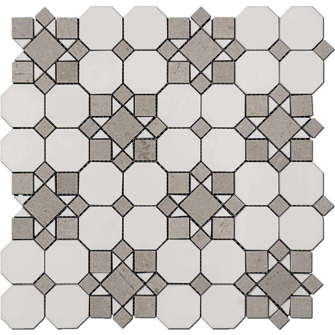 Thassos & Grey Marble Octave Patio Mosaic Tile - TILE & MOSAIC DEPOT