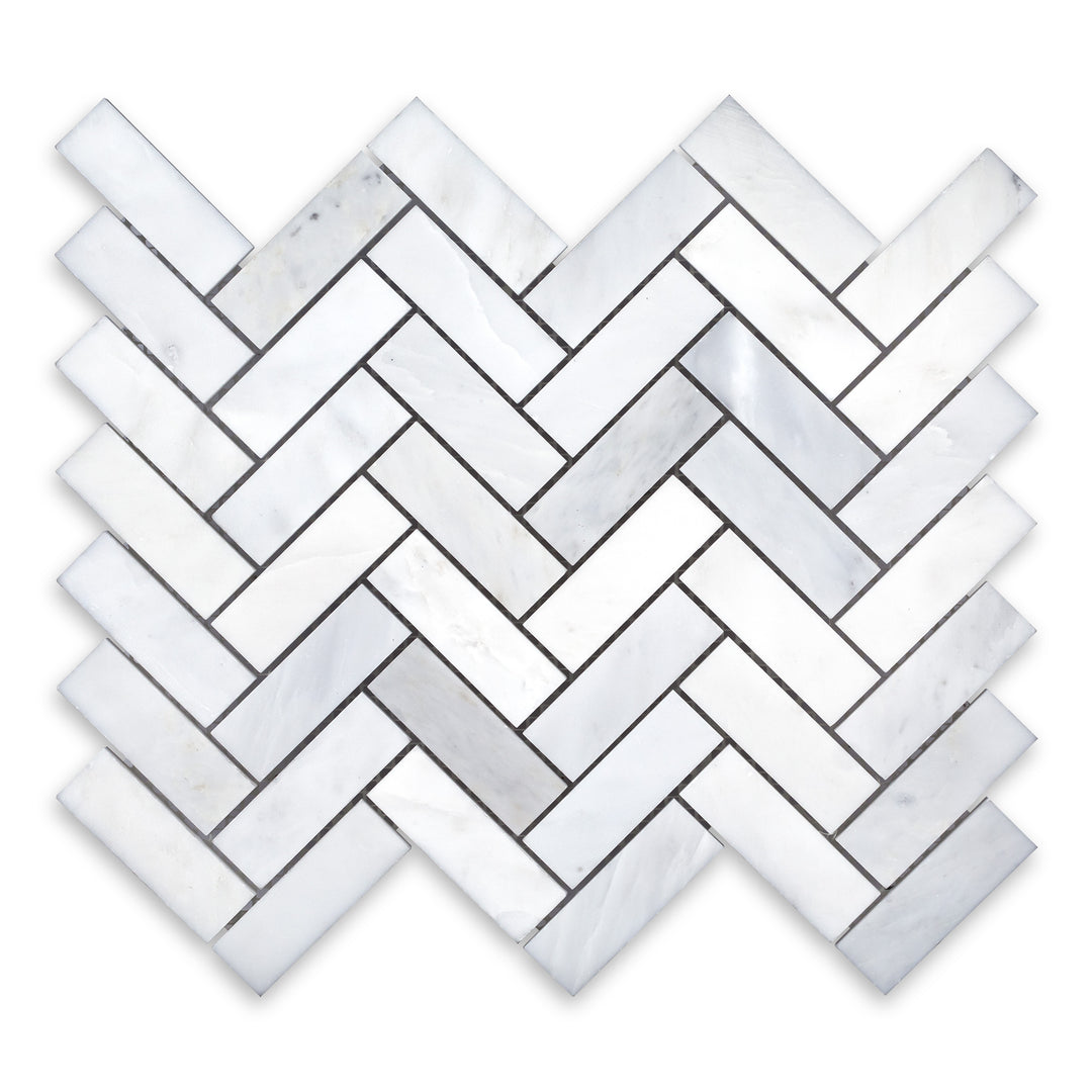 Asian Statuary (Oriental White) Marble 1x3 Herringbone Polished Mosaic Tile - TILE & MOSAIC DEPOT