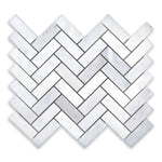 Asian Statuary (Oriental White) Marble 1x3 Herringbone Polished Mosaic Tile