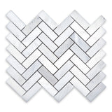 Asian Statuary (Oriental White) Marble 1x3 Herringbone Polished Mosaic Tile - TILE & MOSAIC DEPOT