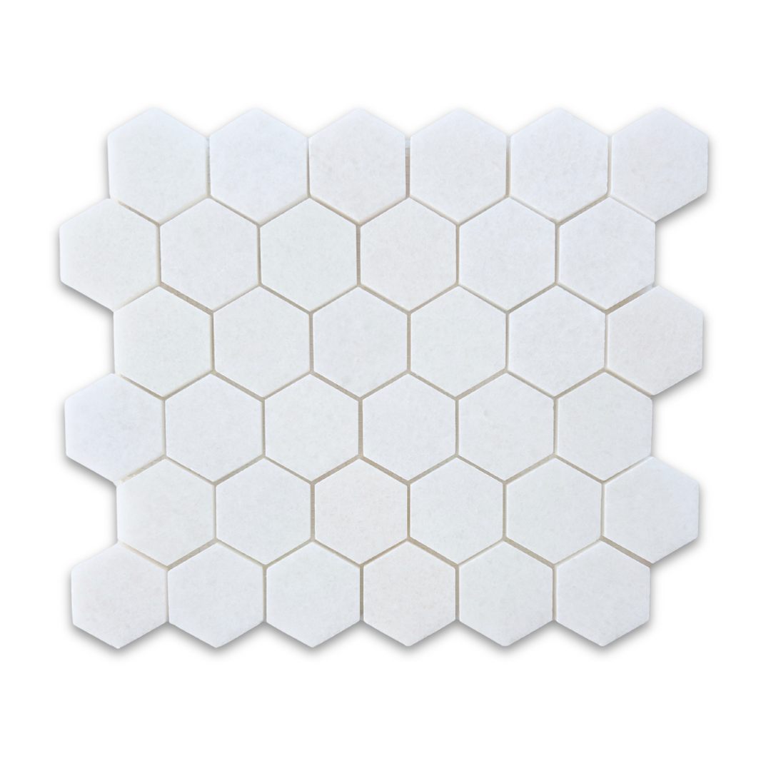 Polar Thassos White 2x2 Hexagon Honed Mosaic Tile - TILE & MOSAIC DEPOT