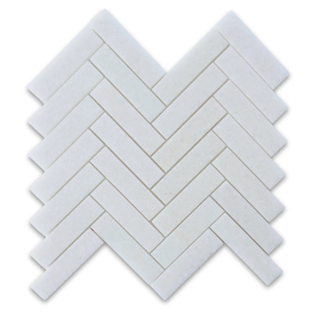 Polar Thassos White 1x4 Herringbone Honed Mosaic Tile - TILE & MOSAIC DEPOT