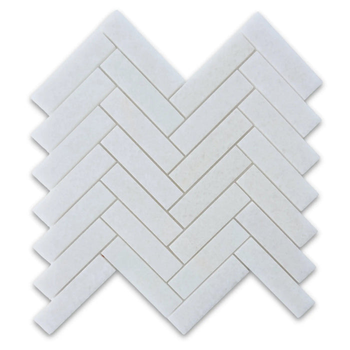 Polar Thassos White 1x4 Herringbone Honed Mosaic Tile