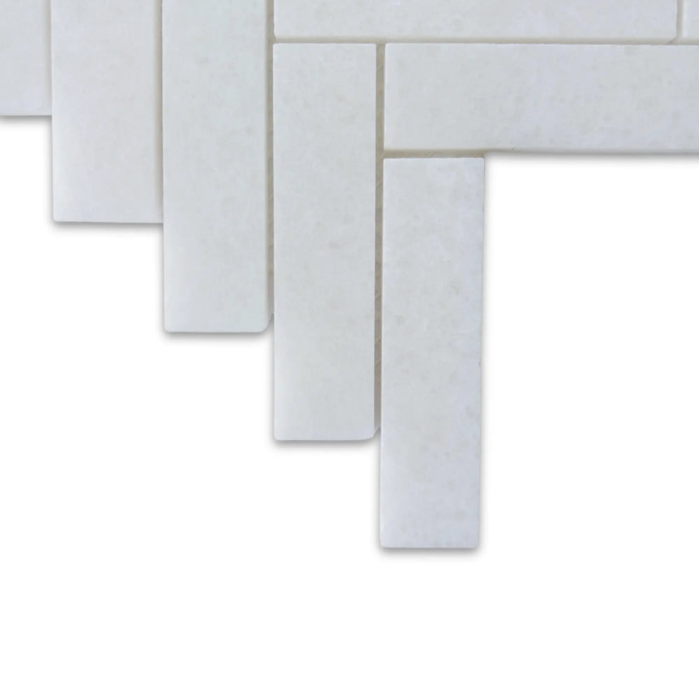 Polar Thassos White 1x4 Herringbone Honed Mosaic Tile - TILE & MOSAIC DEPOT