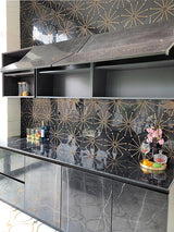 ROCKEFELLER Black Sunburst Black Jade, Brass Mosaic Tile - TILE & MOSAIC DEPOT