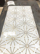 ROCKEFELLER White Sunburst Eastern White, Brass Mosaic Tile - TILE & MOSAIC DEPOT