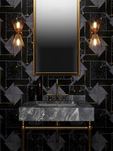ROCKEFELLER Black Nouveau Black Jade, Brass Mosaic Tile - TILE & MOSAIC DEPOT